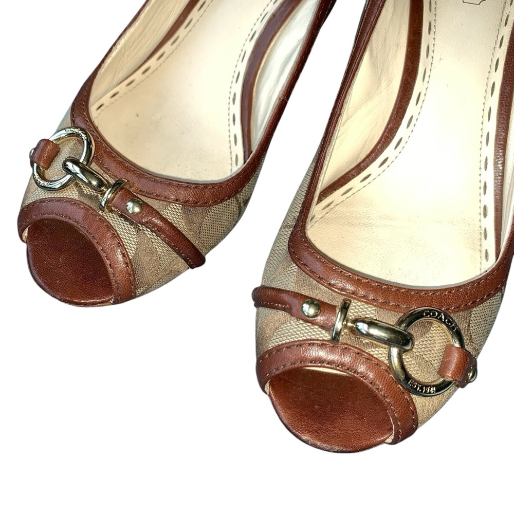Coach Stella Jacquard Signature Leather Wedge Peep Toe Shoes - Picture 2 of 15